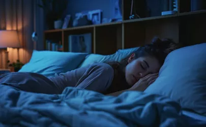 Eine junge Frau liegt im Bett und schläft