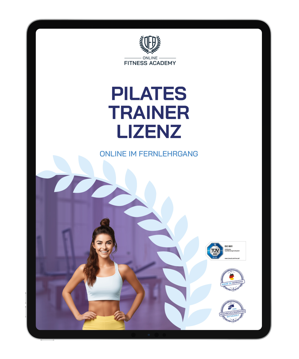 Informationsbroschüre Pilates Trainer Lizenz Online Ausbildung Mockup