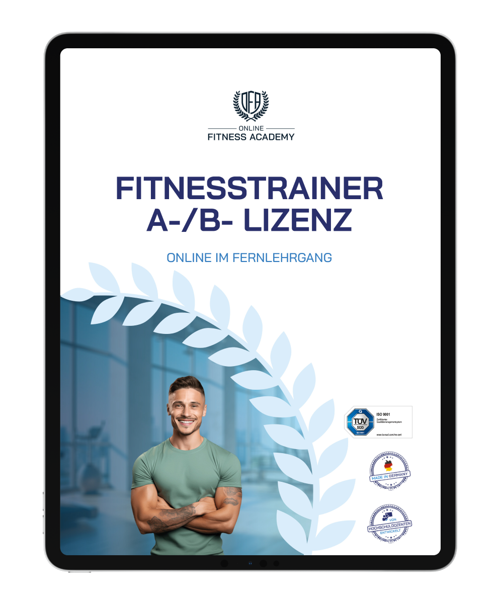 Informationsbroschüre Fitnesstrainer B und A Lizenz Online Ausbildung Mockup