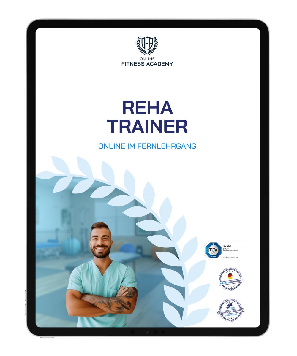 Informationsbroschüre Reha Trainer Lizenz Online Ausbildung Mockup